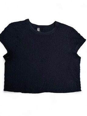 Free People Movement Black Ribbed Short Sleeve Crop Top